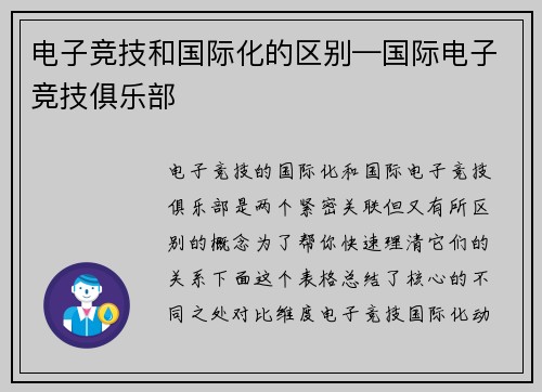 电子竞技和国际化的区别—国际电子竞技俱乐部